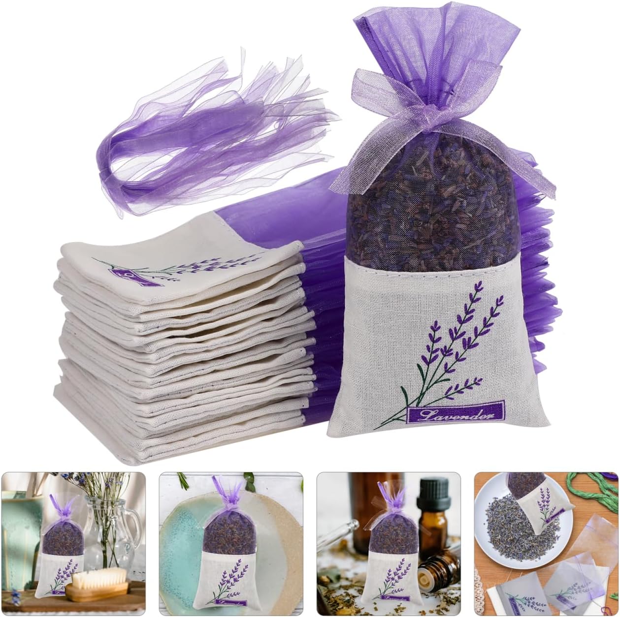 PRETYZOOM 30pcs Lavender Scented Sachets Bags Light Purple Fragrance Bags Drawstring for Closets Cars and Giving