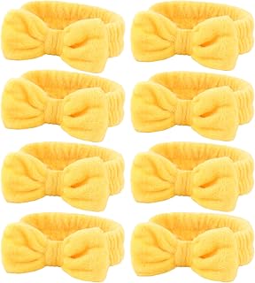 Ondder 8 PCS Yellow Bow Spa Headbands for Women, Soft Coral Fleece Non Slip Makeup Headbands for Face Washing Skincare Yoga