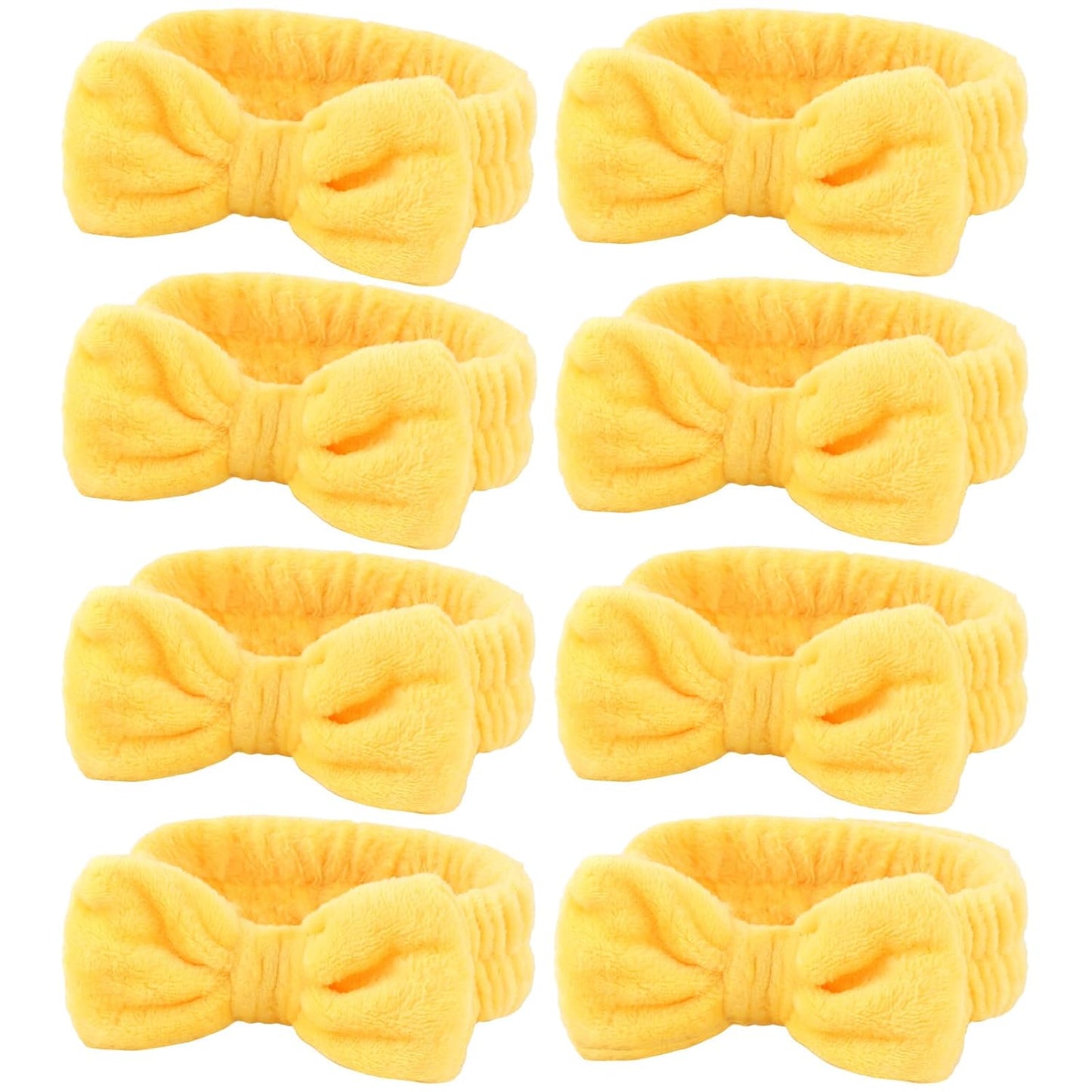 Ondder 8 PCS Yellow Bow Spa Headbands for Women, Soft Coral Fleece Non Slip Makeup Headbands for Face Washing Skincare Yoga
