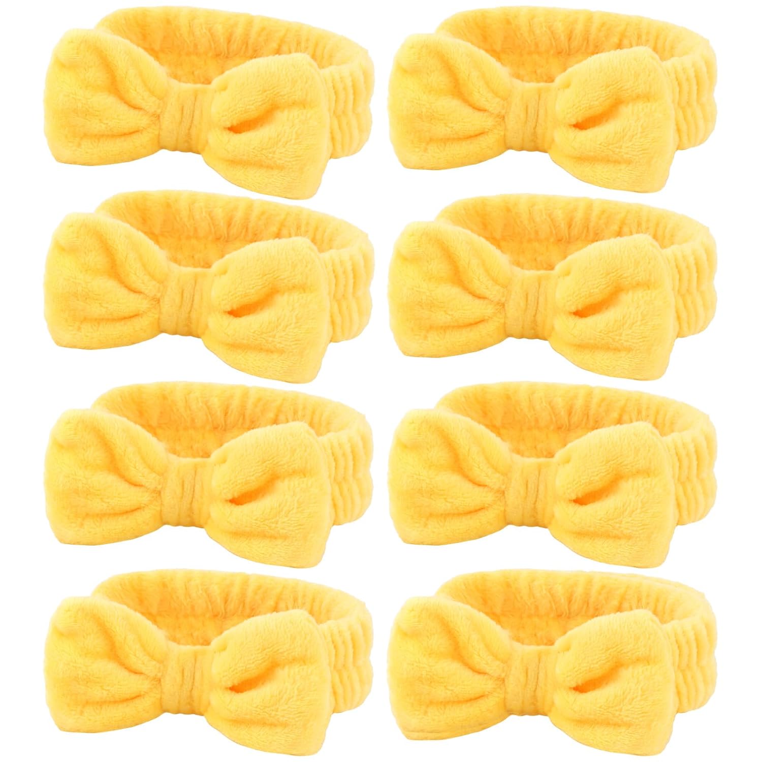 Ondder 8 PCS Yellow Bow Spa Headbands for Women, Soft Coral Fleece Non Slip Makeup Headbands for Face Washing Skincare Yoga
