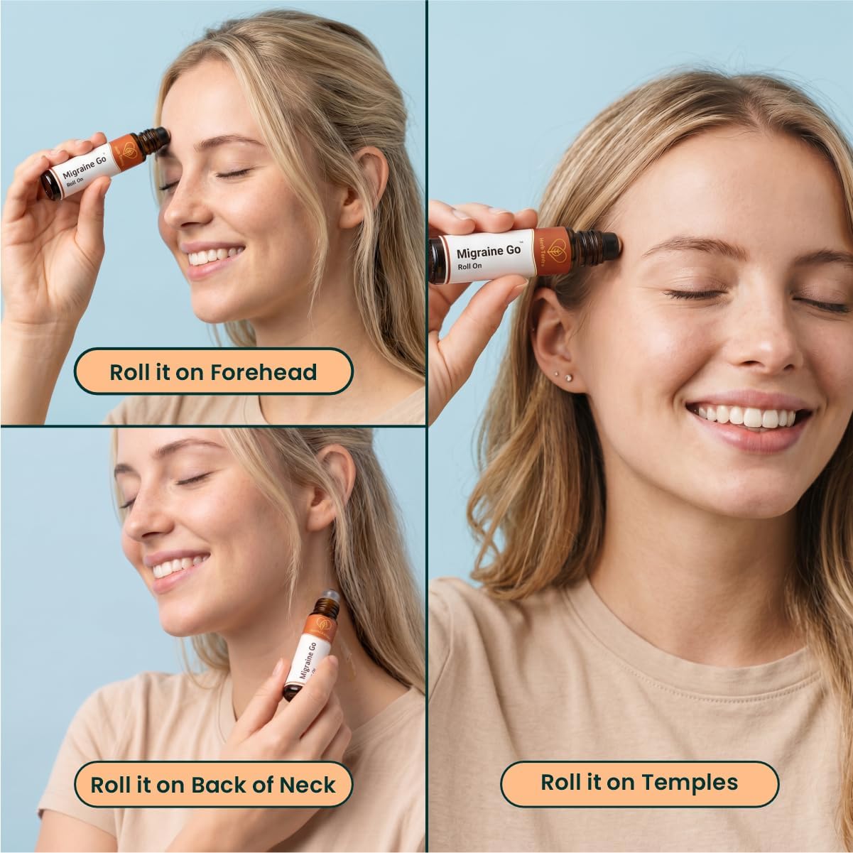 Herb Tantra Migraine Go Roll On Stick with Peppermint, Lavender Essential Oil, Natural Aromatherapy Headache Roller for Soothing Cooling Effect, Nurse Essentials Gift