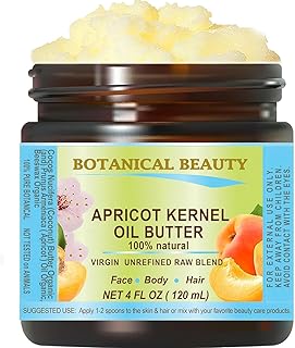 Botanical Beauty APRICOT KERNEL OIL BUTTER Pure Natural Virgin Unrefined RAW for FACE, SKIN, BODY, DAMAGED HAIR, NAILS. Rich in Gamma Linoleic Acid, Vitamin E (4 Fl Oz)