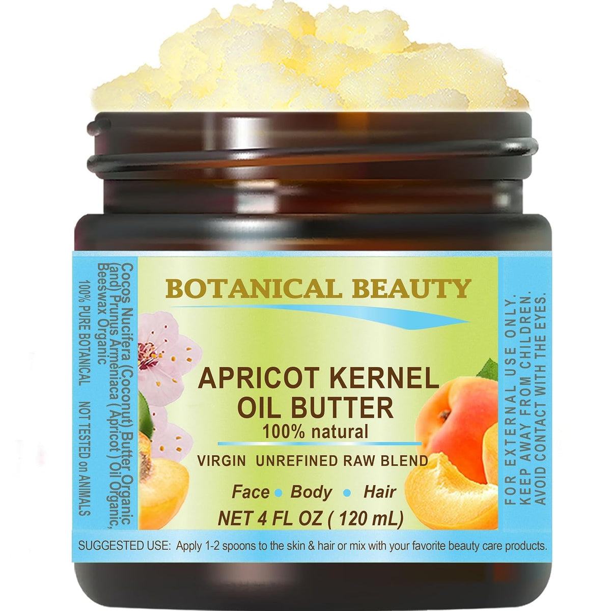 Botanical Beauty APRICOT KERNEL OIL BUTTER Pure Natural Virgin Unrefined RAW for FACE