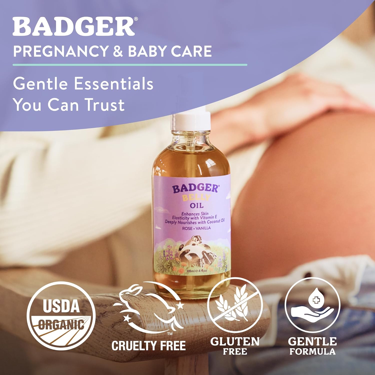 Badger Organic Pregnant Belly Oil - Jojoba & Coconut - 4 oz.