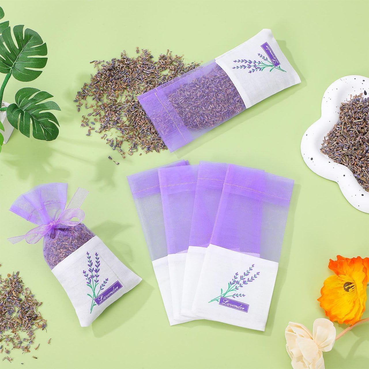 75Pcs Empty Lavender Sachet Bags, Purple Organza Drawstring Pouches for Dried Flowers, Potpourri and Closet Storage, Wedding Party Gift, Jewelry and DIY Crafts