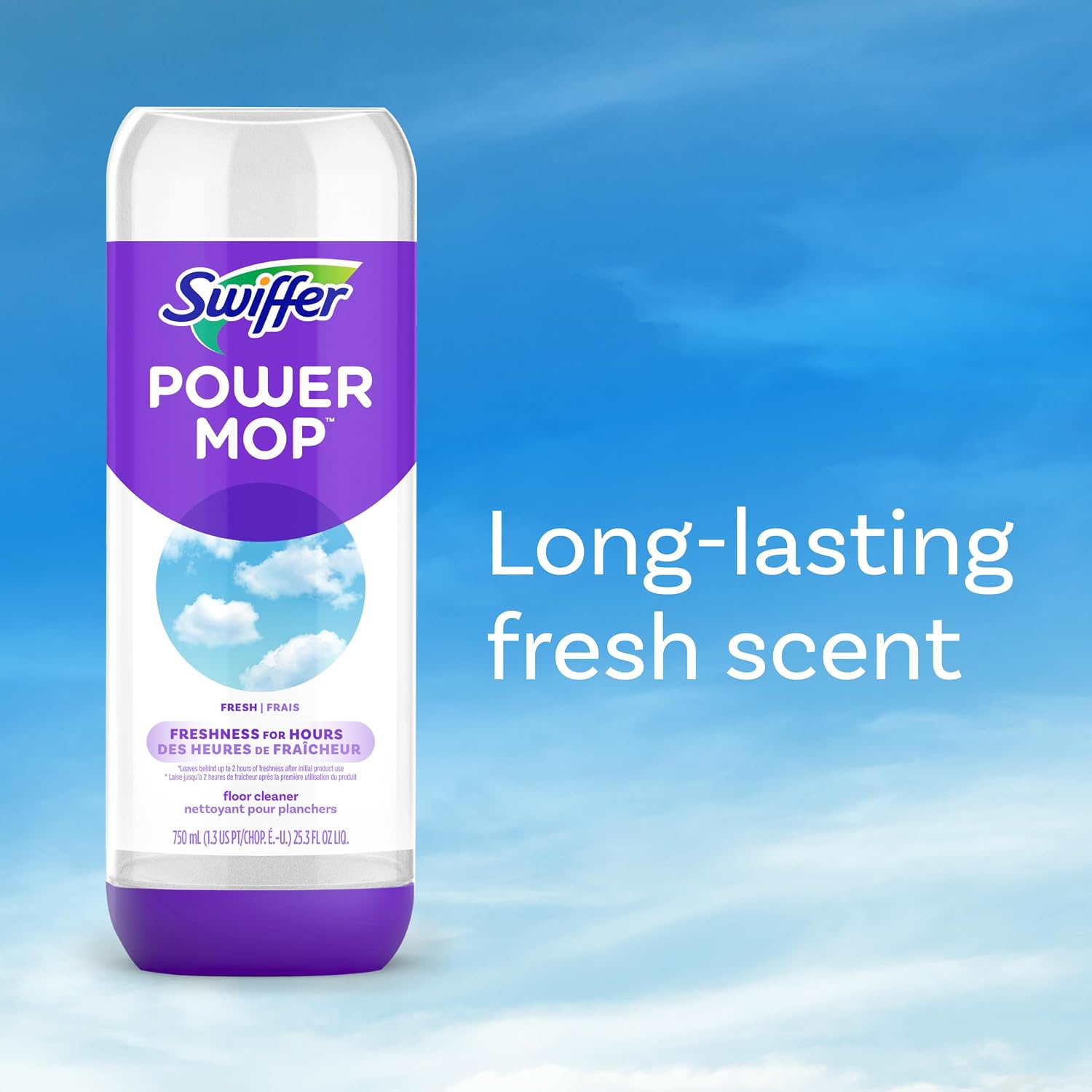 Swiffer PowerMop Liquid Floor Cleaner Refills, Solution for Power Mop, Fresh Scent, 2 Count Mopping Fluid Replacement Bottle, Spray Mops Cleaning Juice, No Bucket Needed, Multi-Surface and Wood