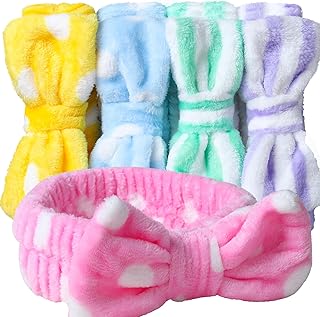 Teenitor 5pcs Makeup Headband with Removable Bow, Spa Headband for Washing Face for Teen Girls Women, Gifts Basket for Teens Girls Party, Skin Care Hairband