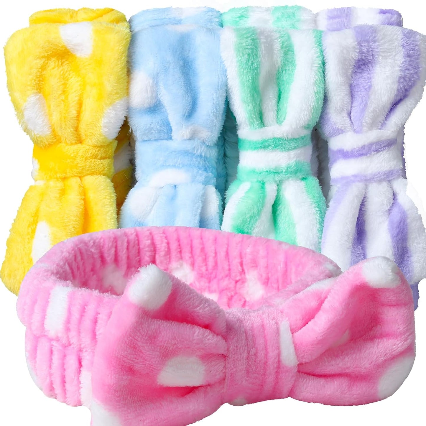 Teenitor 5pcs Makeup Headband with Removable Bow, Spa Headband for Washing Face for Teen Girls Women, Gifts Basket for Teens Girls Party, Skin Care Hairband