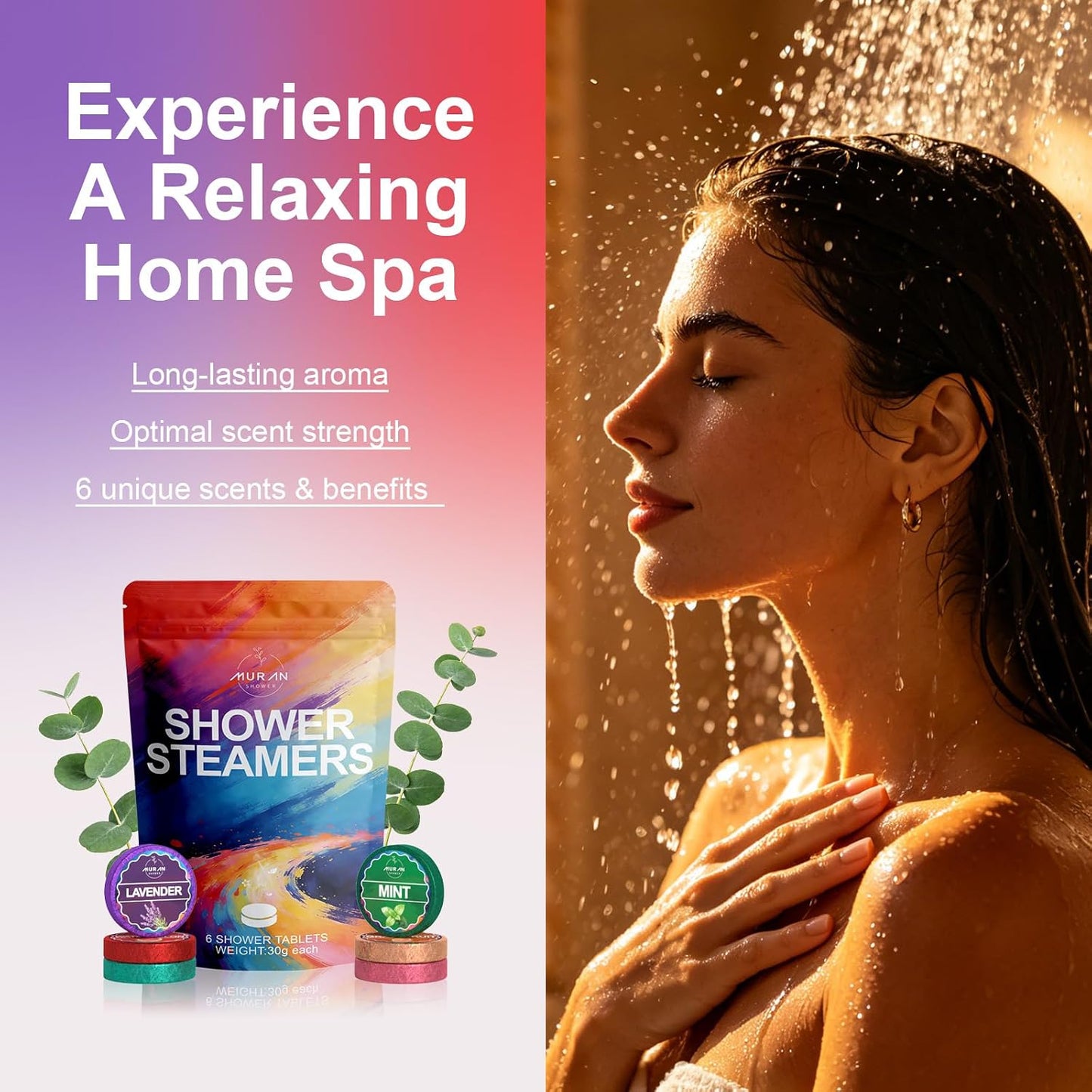 Shower Steamers Aromatherapy Birthday Gifts for Women, Mothers Day Gifts for Mom Wife Self Care Home SPA Relaxation, Stress Relief Eucalyptus Lavender Shower Bombs Natural Essential Oils 6 Tablets