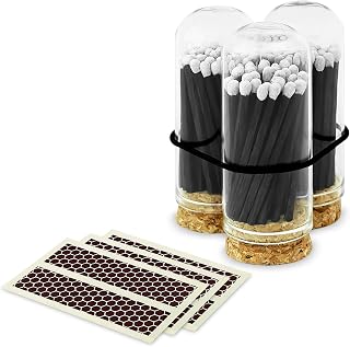 2" Tuxedo Matches with Mini 3 Cloche Jar + Striker Stickers Included | 100 Black Stick White Tip Decorative Matches with Small Holder | Gifts, Home Decor, & Candle Accessories by Thankful Greetings