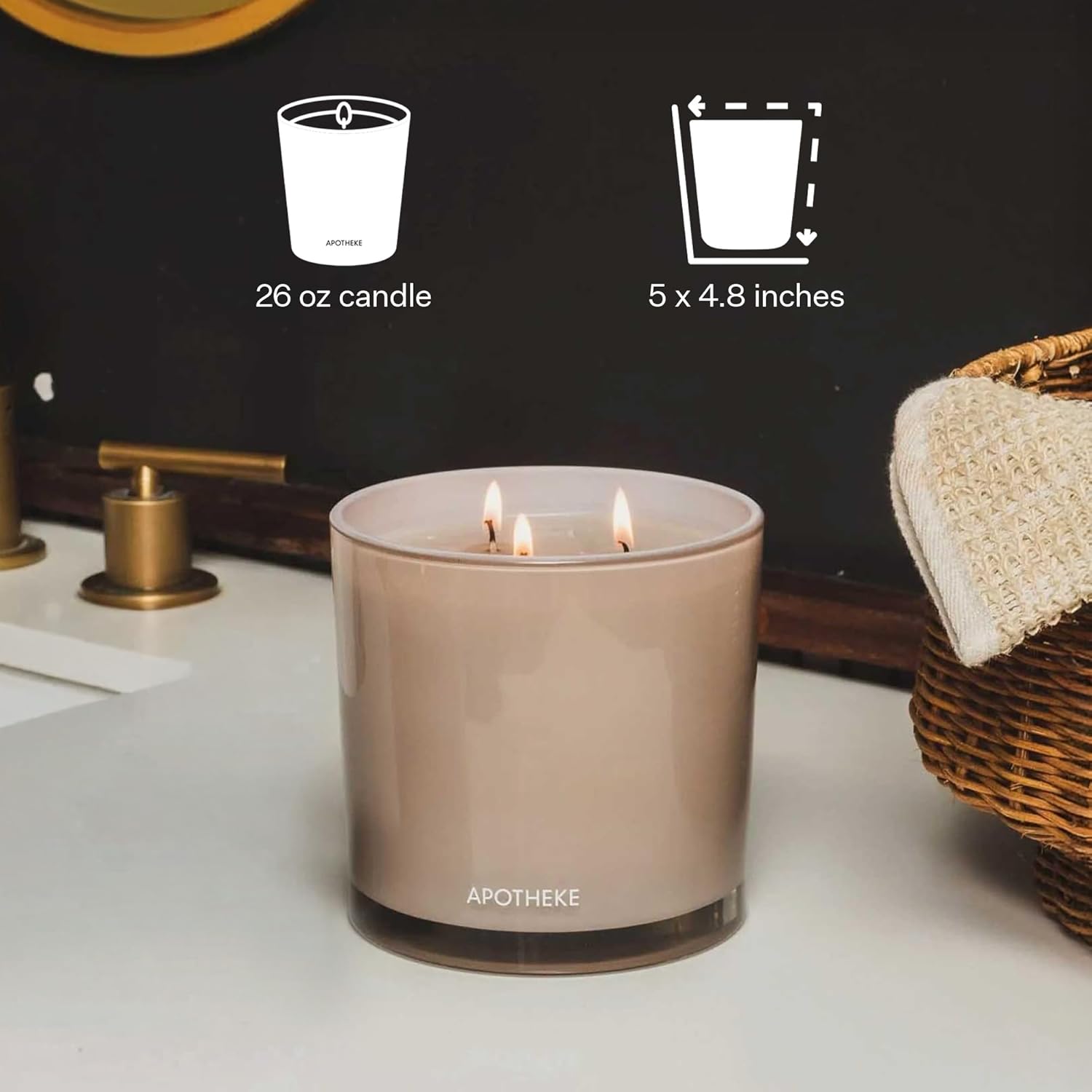 Apotheke 3-Wick Scented Candles for Home, Hinoki Lavender - 26 oz Soy Wax Jar Candle Gift for Women - Long-Lasting Fragrance with Perfume-Grade Essential Oils - Lavender, Lotus Flower, Hinoki Cypress