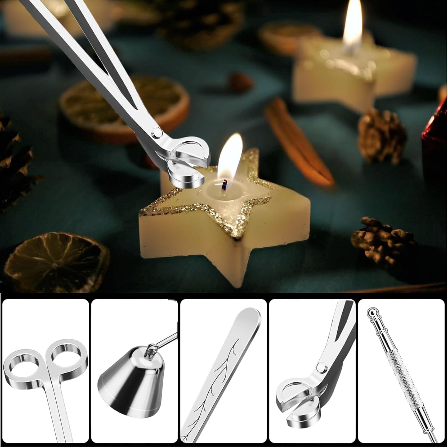 3 in 1 Candle Accessory Set wit, Wick Cutter & Wick Scissor Candle Gift Set for Candle Lovers