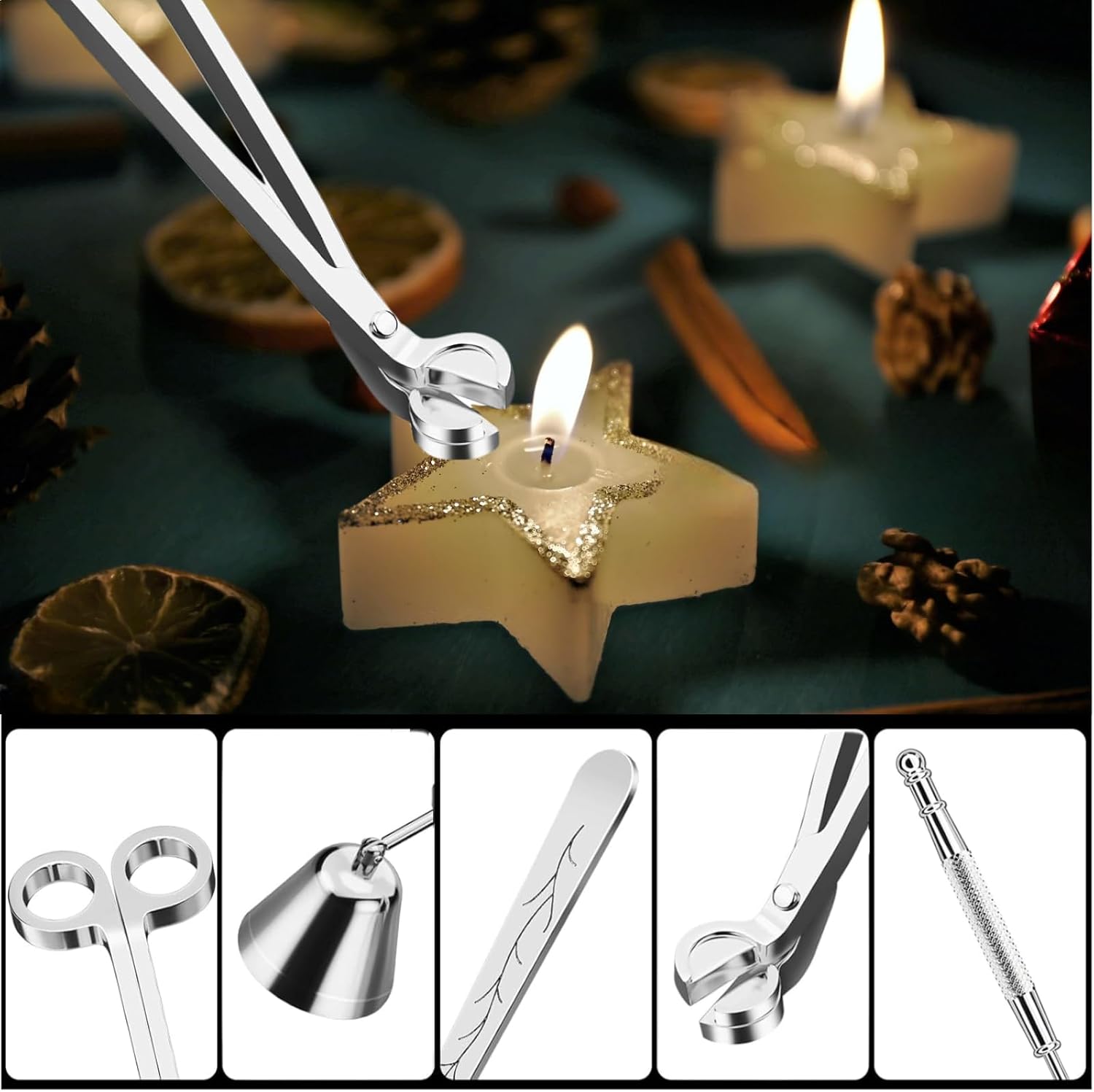 3 in 1 Candle Accessory Set wit, Wick Cutter & Wick Scissor Candle Gift Set for Candle Lovers