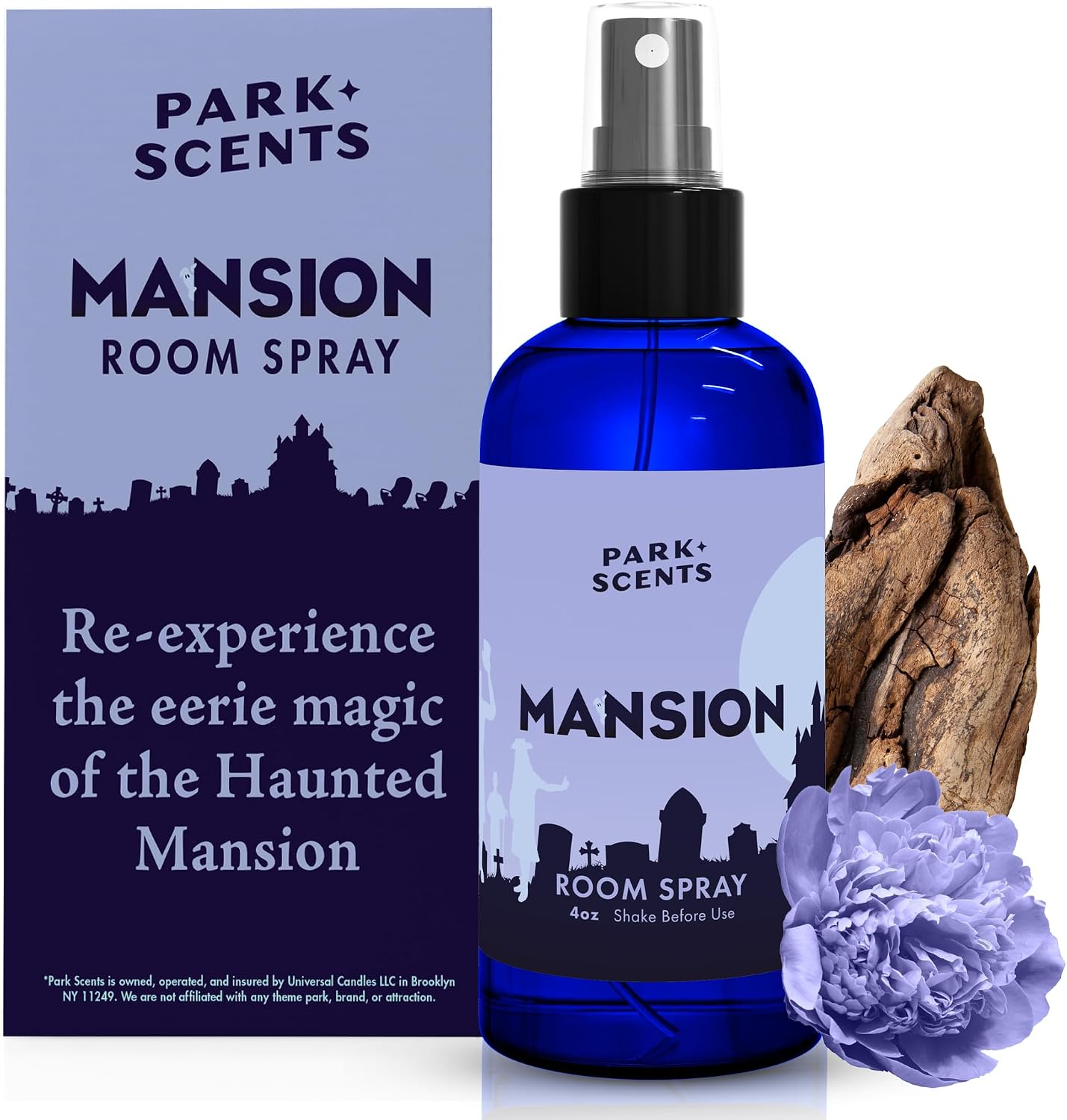 Park Scents Mansion Fragrance Room Spray – Theme Park Scented Air Freshener Spray with Peony, Violet, Plum, Leather, Patchouli, Aged Wood, Amber, Musk, Vanilla – Friend Birthday Gifts for Women (4oz)