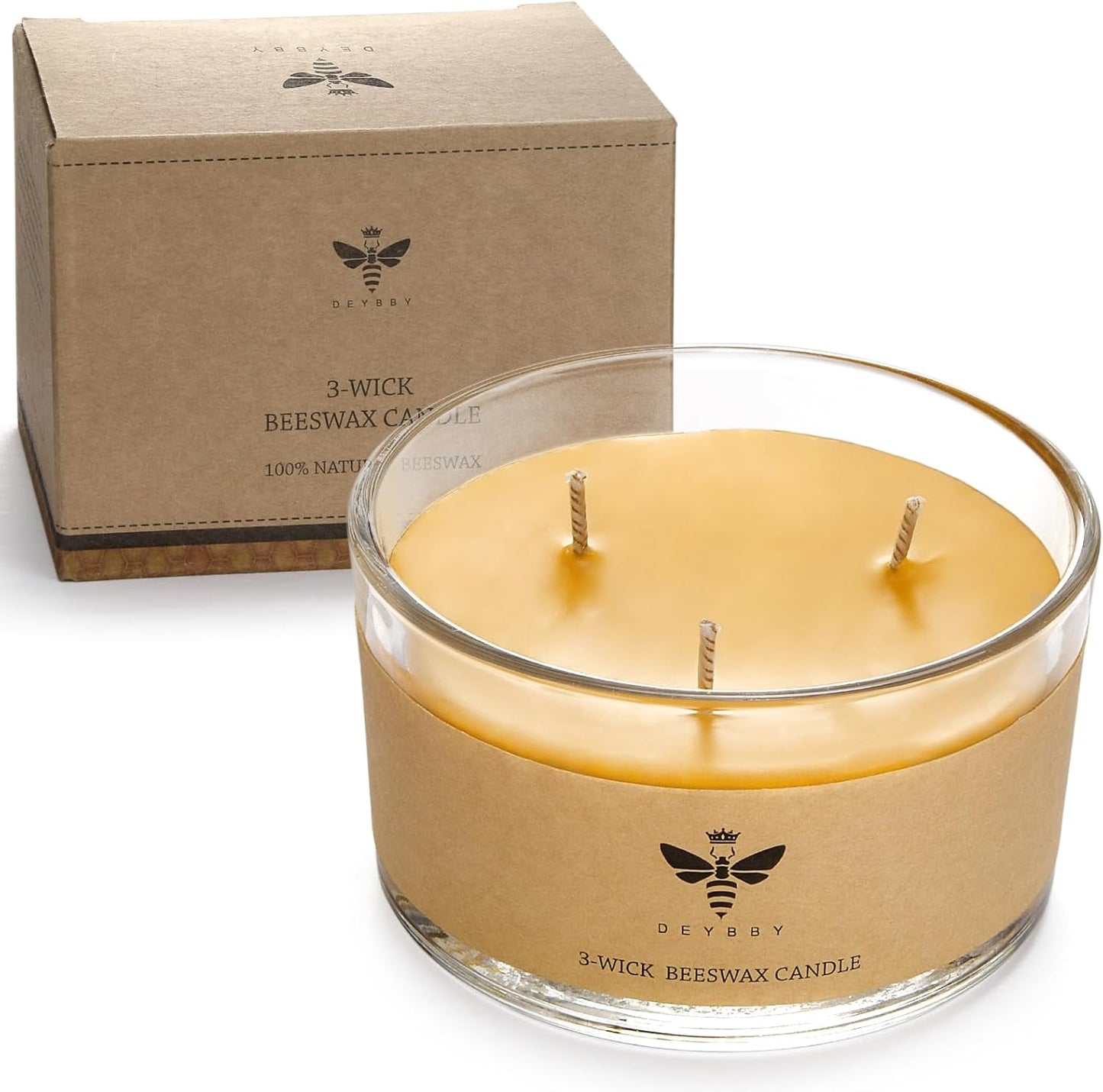 DEYBBY Beeswax Jar Candle - 3 Wick Beeswax Candle Gift - Handpour Candle with Natural Scent for Home Decor Bath Relaxation Houusewarming Gift