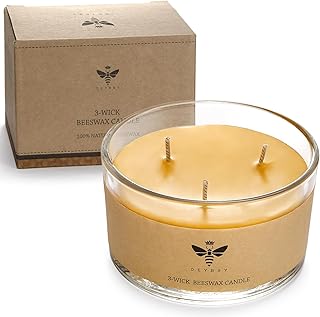 DEYBBY Beeswax Jar Candle - 3 Wick Beeswax Candle Gift - Handpour Candle with Natural Scent for Home Decor Bath Relaxation Houusewarming Gift