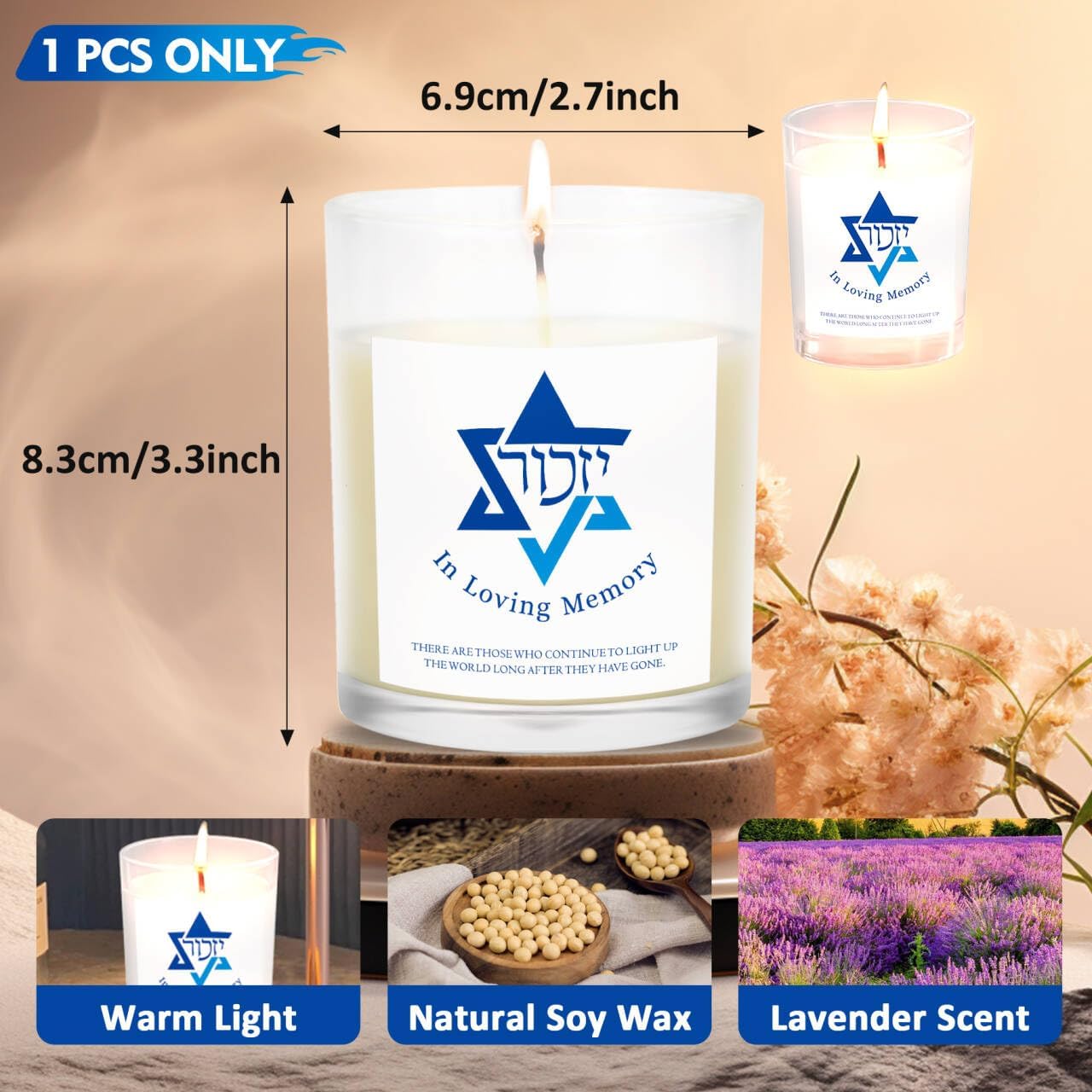 Yahrzeit Candles - Yahrzeit Memorial Candles, Memorial Bereavement Gifts for Loss of Loved One, Jewish Sympathy, Natural Soy Wax Hand Poured 7oz (White)