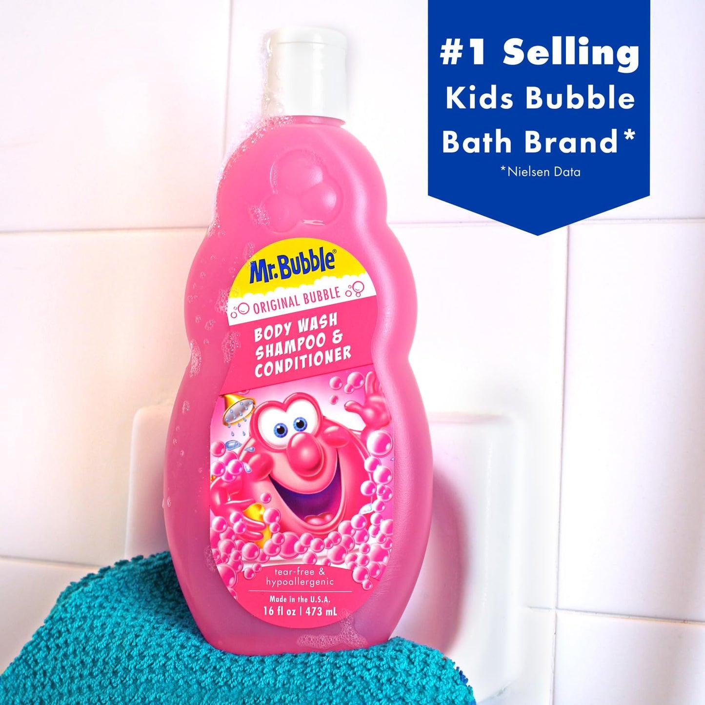 Mr. Bubble Kids Original 3in1 Shampoo, Conditioner, Body Wash – Hypoallergenic, Tear Free Bubble Gum Scented, Creates Big Bubbles In The Tub And Shower (Pack Of 2 Bottles, 16 fl oz Each)