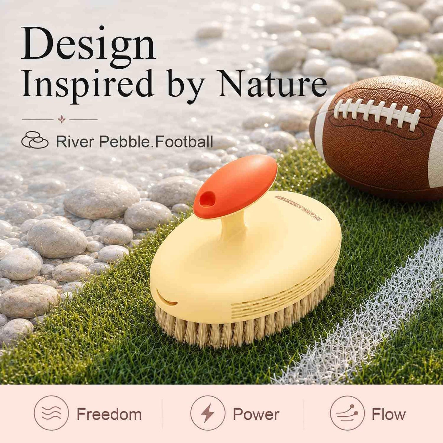BUBBLEDANCE® Pebble Base Dry Brush - Large Dense Boar Bristles, Rust-Proof | Pebble base & football grip. Copper nails. Fast-Drying. Dry & wet use. Large dense brush for exfoliation & smooth skin