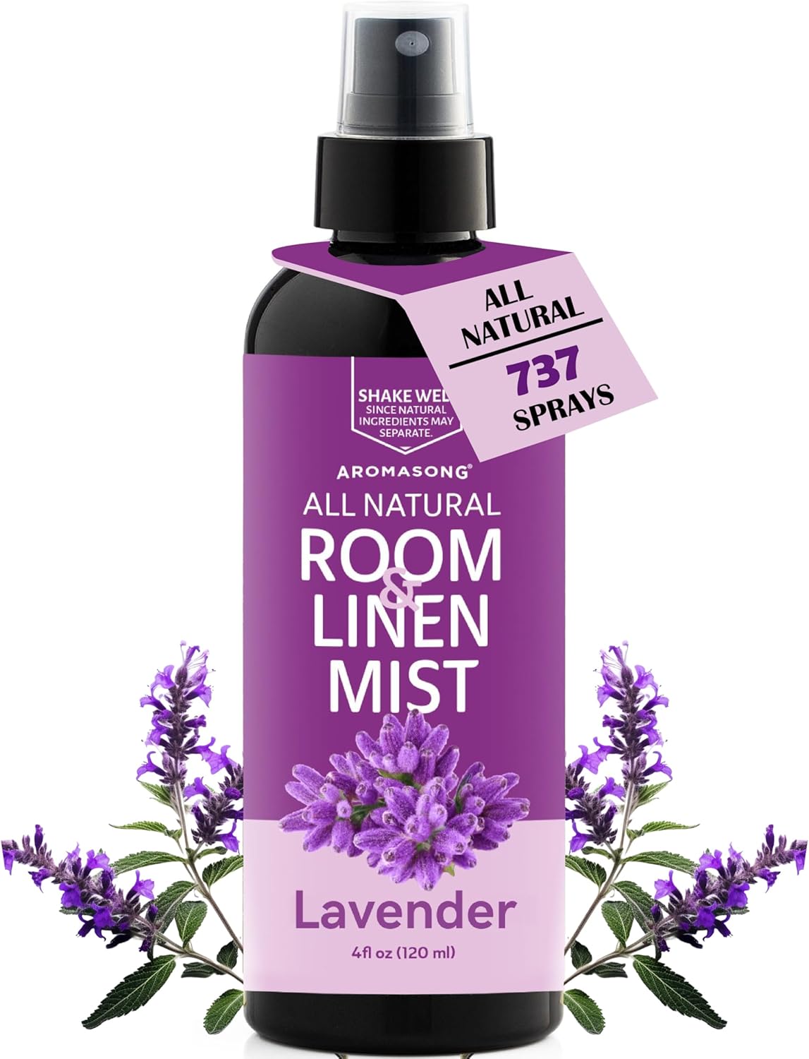 Aromasong All-Natural Extra Strength Lavender Spray for Sleep - Room & Linen Spray for Pillows and Sheets 4 Fl Oz.