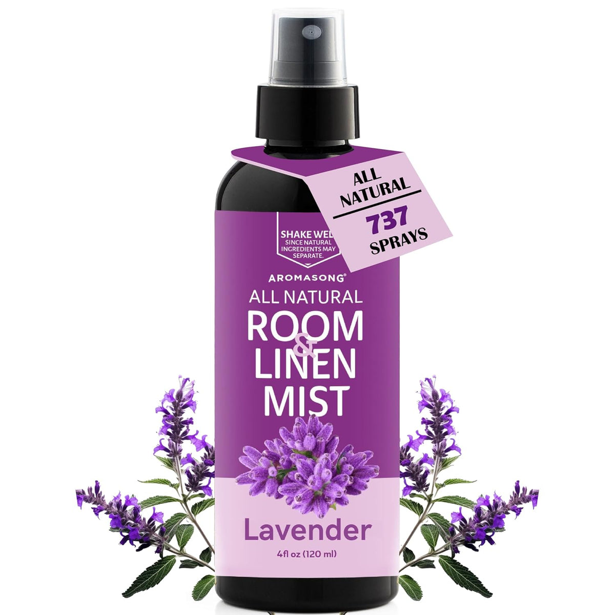 Aromasong All-Natural Extra Strength Lavender Spray for Sleep - Room & Linen Spray for Pillows and Sheets 4 Fl Oz.