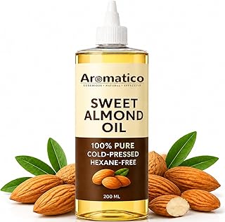 Aromatico Cold Pressed Sweet Almond Oil. Lightweight, Natural Moisturizing Oil for Hair, Skin & Body - 7 fl oz