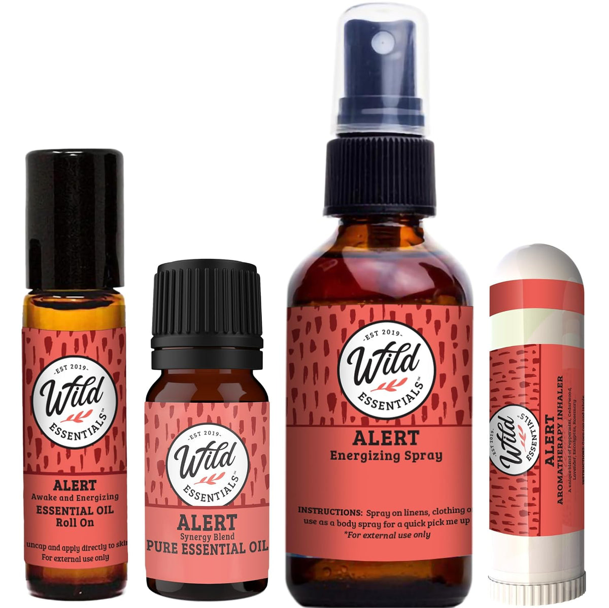 Wild Essentials Alert Essential Oil Blend 4-Piece Bundle –Energy