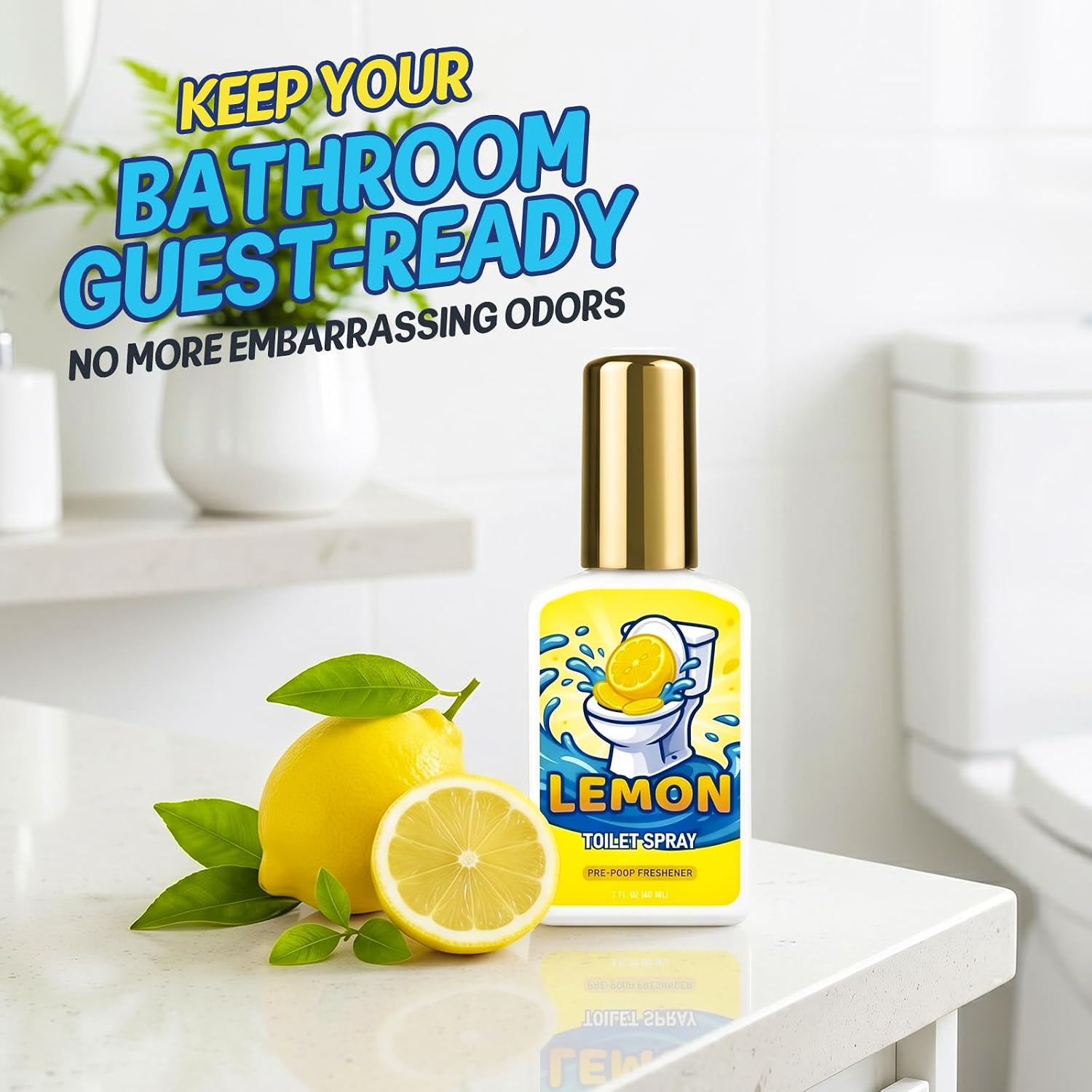 Bathroom Toilet Spray for Poop, Lemon Odor Eliminator 2 Pack 4 Fl Oz | 100% Natural Plant Essential Oil, Up to Up to 240 Uses