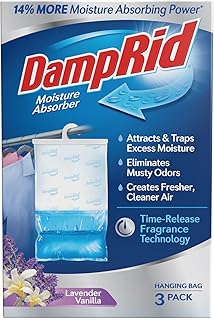 DampRid Lavender Vanilla Hanging Moisture Absorber, 16 oz., 3 Pack - Eliminates Musty Odors for Fresher, Cleaner Air, Ideal Moisture Absorbers for Closet, Blue, Small