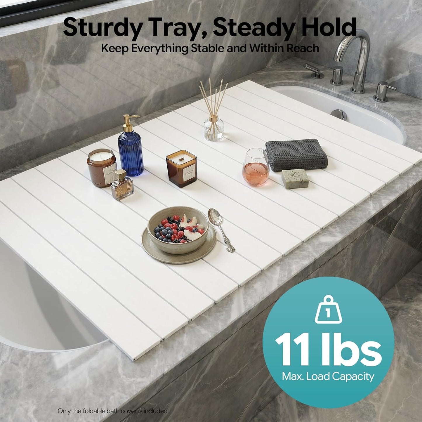 Bathtub Cover, Folding Dust Board Bathtub Insulation Cover Freestanding Tub Covers PVC Shutter Bath Lid Plate Fits Most Tubs for Bathroom Shower (62.99 * 31.50 * 0.26 in)