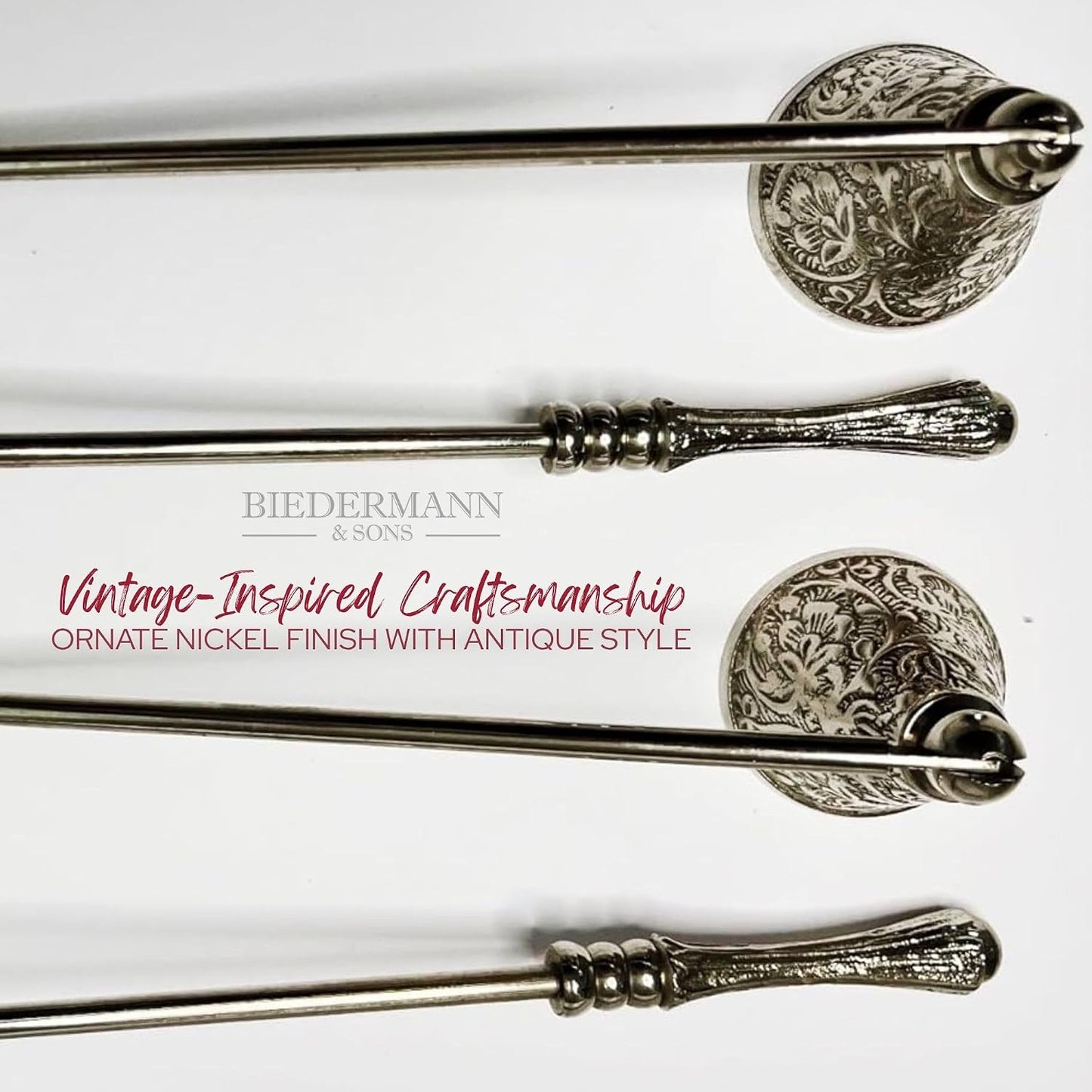 Biedermann & Sons Ornate Traditional Metal Candle Flame Snuffer, Nickel - 9 Inch Long
