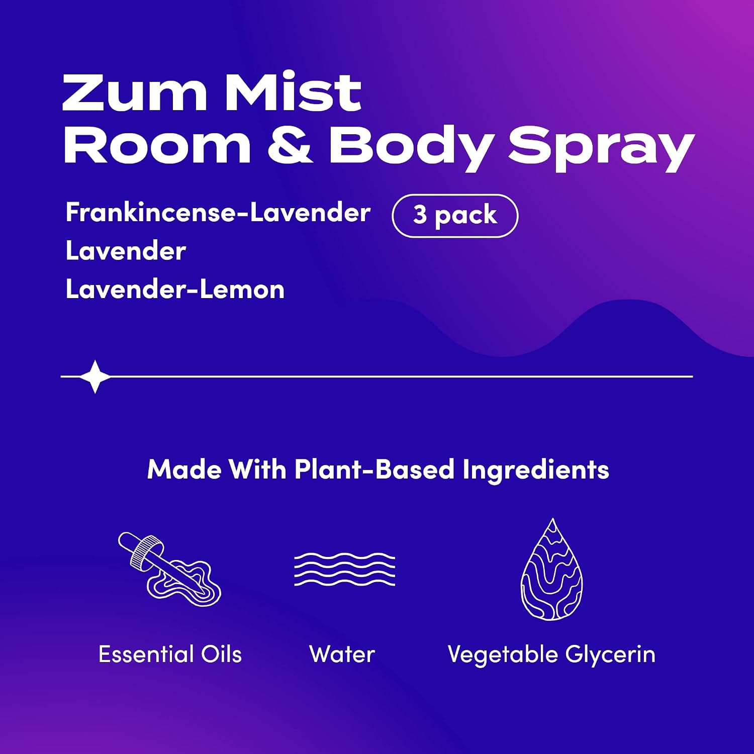 Zum Indigo Wild Mist Room & Body Spray - Aromatherapy Essential Oil Spray - Natural Body Mist & Room Spray - Lavender Blends - 4 fl oz (3 Pack)
