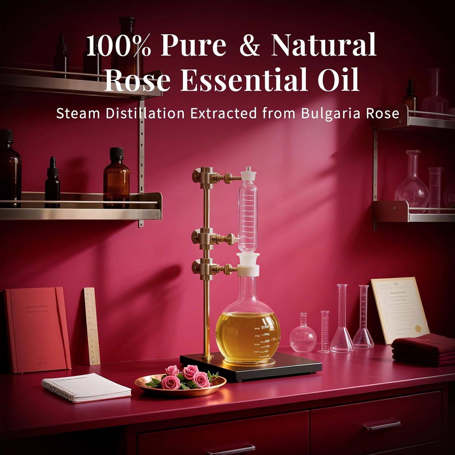 SU JUABA Rose Essential Oil 4 Fl Oz, 100% Pure Rose Oil for Face, Skin, Hair, Diffuser, Aromatherapy -118ml