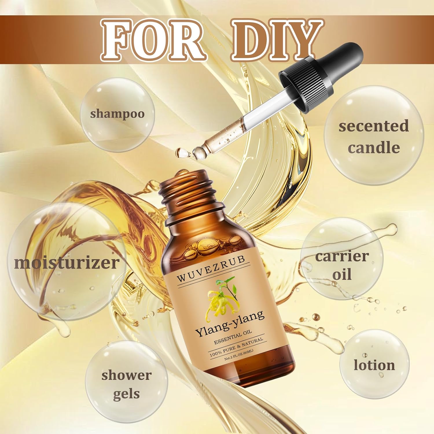 Ylang-Ylang Essential Oils 60ML, Pure Ylang-Ylang Essential Oil for Aromatherapy Diffuser - 2 Fl Oz