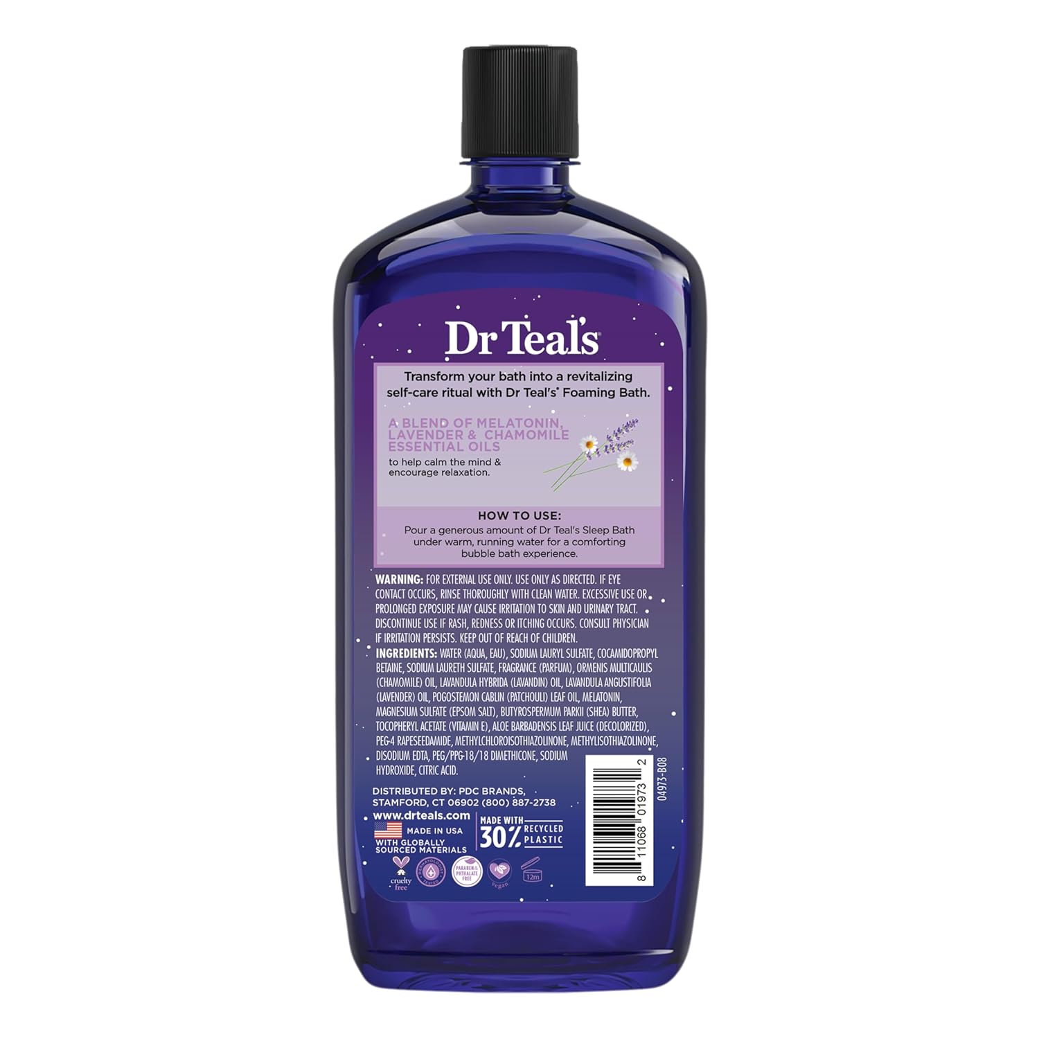 Dr Teal's Foaming Bath with Pure Epsom Salt, Melatonin Sleep Soak with Essential Oil Blend, 34 fl oz (Pack of 4)
