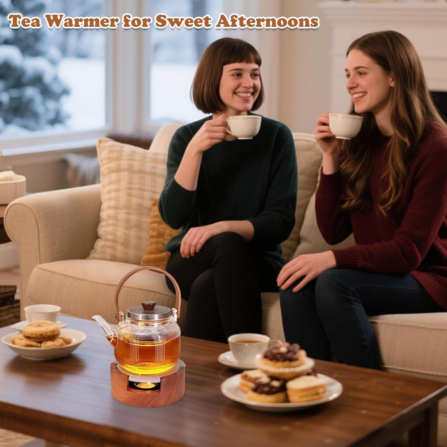 Teapot and Food Warmer, Portable Food Warmer for Camping and Traveling, Upgrade to 3 Candles to Increase The Heat, Ideal for Winter Tea Gathering