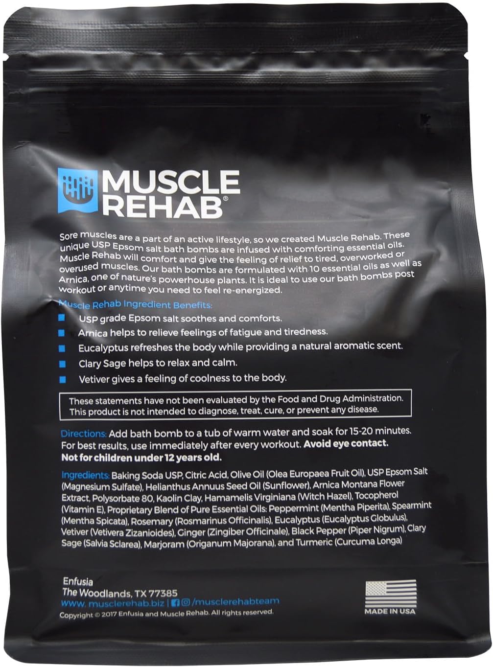 Muscle Rehab Sports Recovery Muscle Rehab Combo Handmade Bath Bombs & Soak for Athletes & Muscle Recovery- Pure Essential Oils, Packed with Arnica, Magnesium, Minerals-, White, 45 Ounce