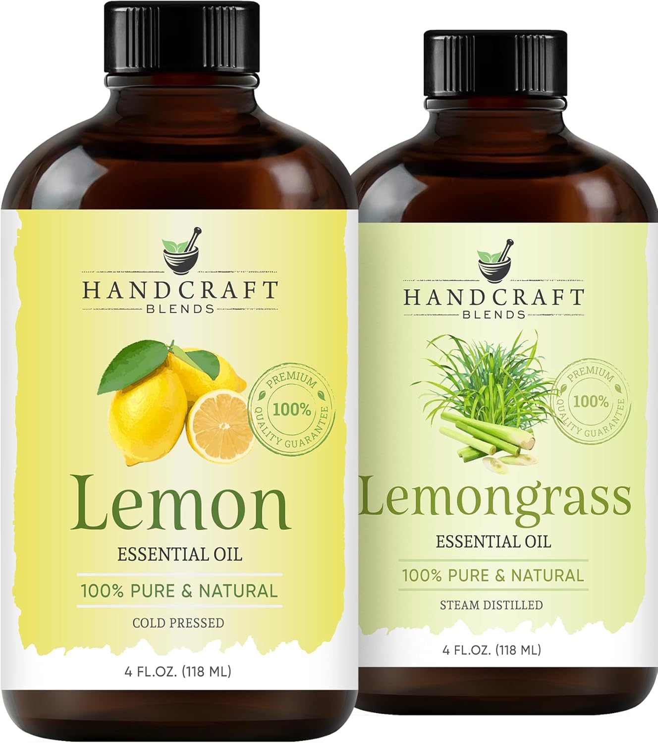Handcraft Blends Zesty & Fresh Set: Lemongrass and Lemon Essential Oils – (2 x 4 Fl Oz) – 100% Pure & Natural – for Diffuser, Aromatherapy, and DIY Projects