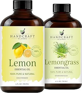 Handcraft Blends Zesty & Fresh Set: Lemongrass and Lemon Essential Oils – (2 x 4 Fl Oz) – 100% Pure & Natural – for Diffuser, Aromatherapy, and DIY Projects