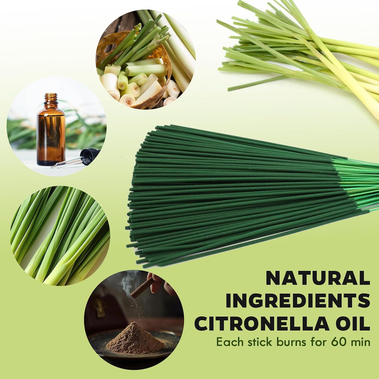 SCENTORINI Citronella Incense Sticks, 120 PCS Lemongrass Incense Sticks for Summer Home, Outdoor, Garden, Patio Camping, Pool Side, Porches, Courtyards, Farms, Garden Planting Area