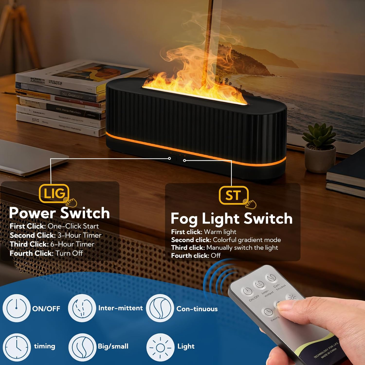 3 Pack Essential Oil Diffuser 7 Colors LED Light Flame Essential Oil Diffuser with Remote Control 260ml Ultrasonic Aroma Diffusers with Cool Mist for Home Bedroom Office Spa Yoga Room Gift,Black