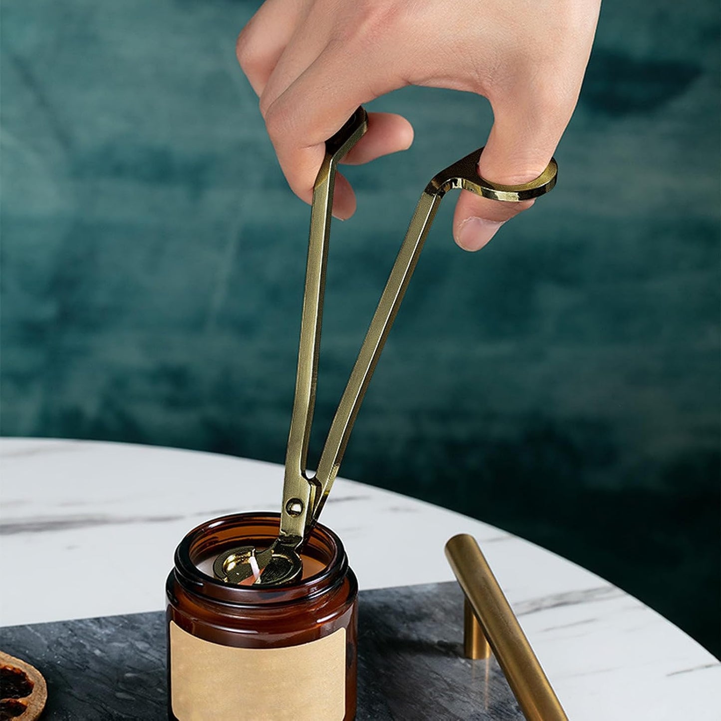 4 in 1 Candle Accessory Set, Candle Snuffer, Candle Wick Cutter, Candle Dipper, Storage Tray Plate, Candle Care Kit with Velvet Pouch for Candle Lover (Bronze)