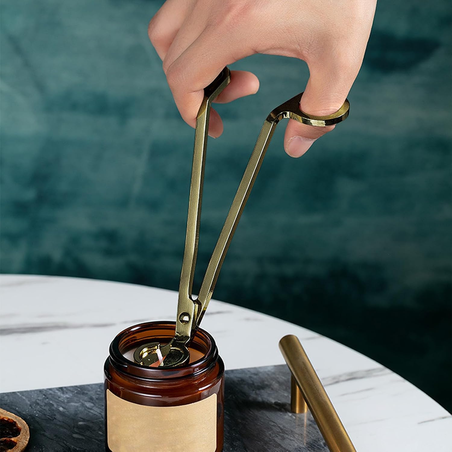 4 in 1 Candle Accessory Set, Candle Snuffer, Candle Wick Cutter, Candle Dipper, Storage Tray Plate, Candle Care Kit with Velvet Pouch for Candle Lover (Bronze)