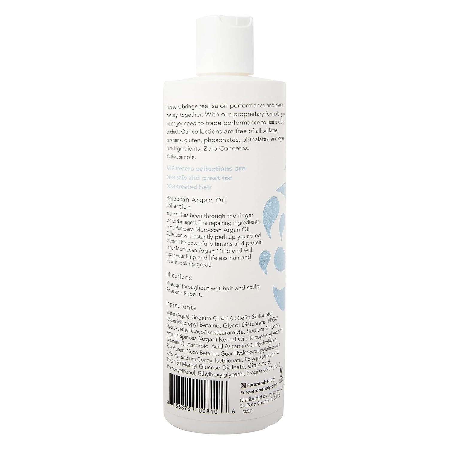Purezero Moroccan Argan Oil Shampoo - 12 Fl Ounces - Repair Damaged Hair - Restore Strength, Shine & Softness - Zero Sulfates, Parabens, Dyes, Gluten - 100% Vegan & Cruelty Free