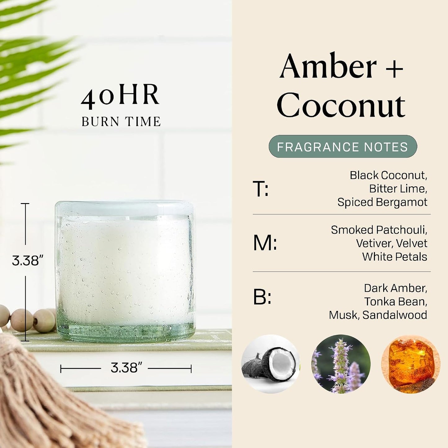 Paddywax La Playa, Amber + Coconut Scented Candle in Reusable Hand-Blown Bubble Glass, Soy Wax Candle with Approx. 40 Hour Burn Time, Decorative Gift Candle for Home, Amber + Coconut, 9 oz
