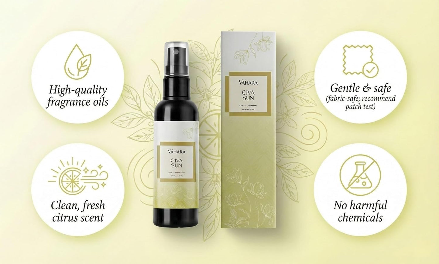 Luxury Linen & Room Spray – Long-Lasting Water-Based Home Fragrance with Essential Oils – Non-Toxic Air Freshener (3.38 FL OZ, Civa Sun)
