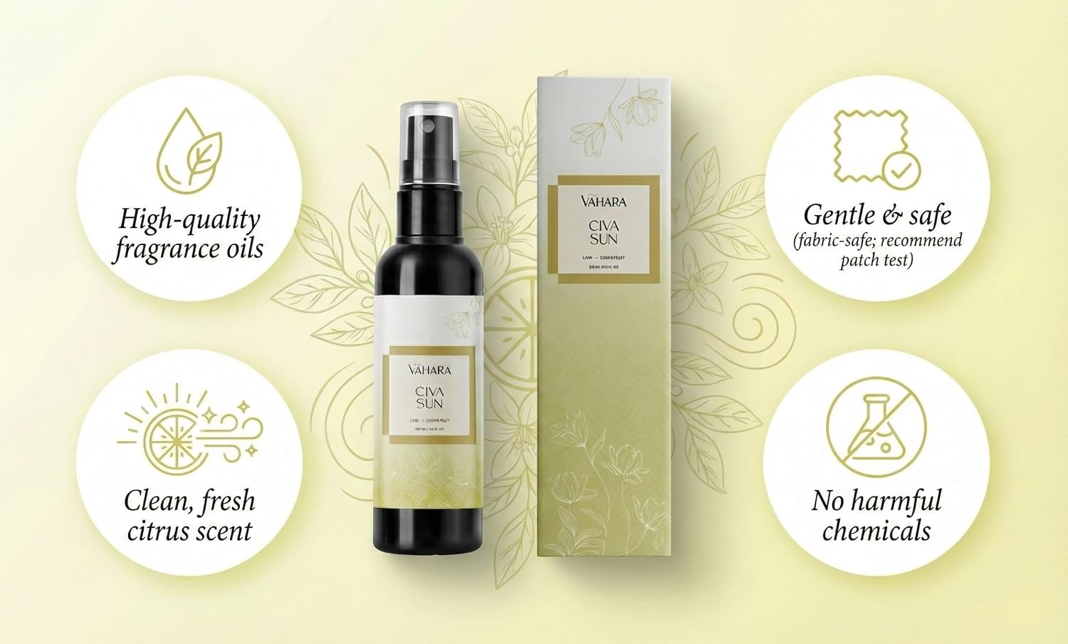 Luxury Linen & Room Spray – Long-Lasting Water-Based Home Fragrance with Essential Oils – Non-Toxic Air Freshener (3.38 FL OZ, Civa Sun)