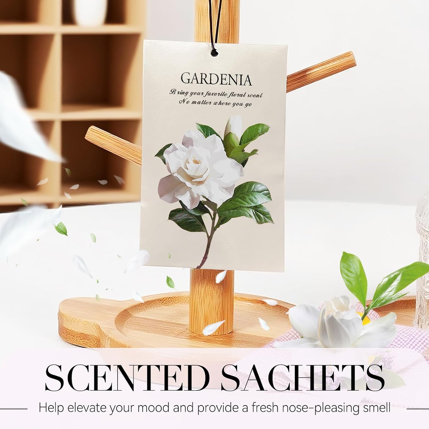 Gardenia Scented Sachet Bags - 12 Pack Drawer & Closet Freshener, Long Lasting Odor Eliminator for Wardrobes, Cars & Storage, Home Fragrance Air Freshener Sachets
