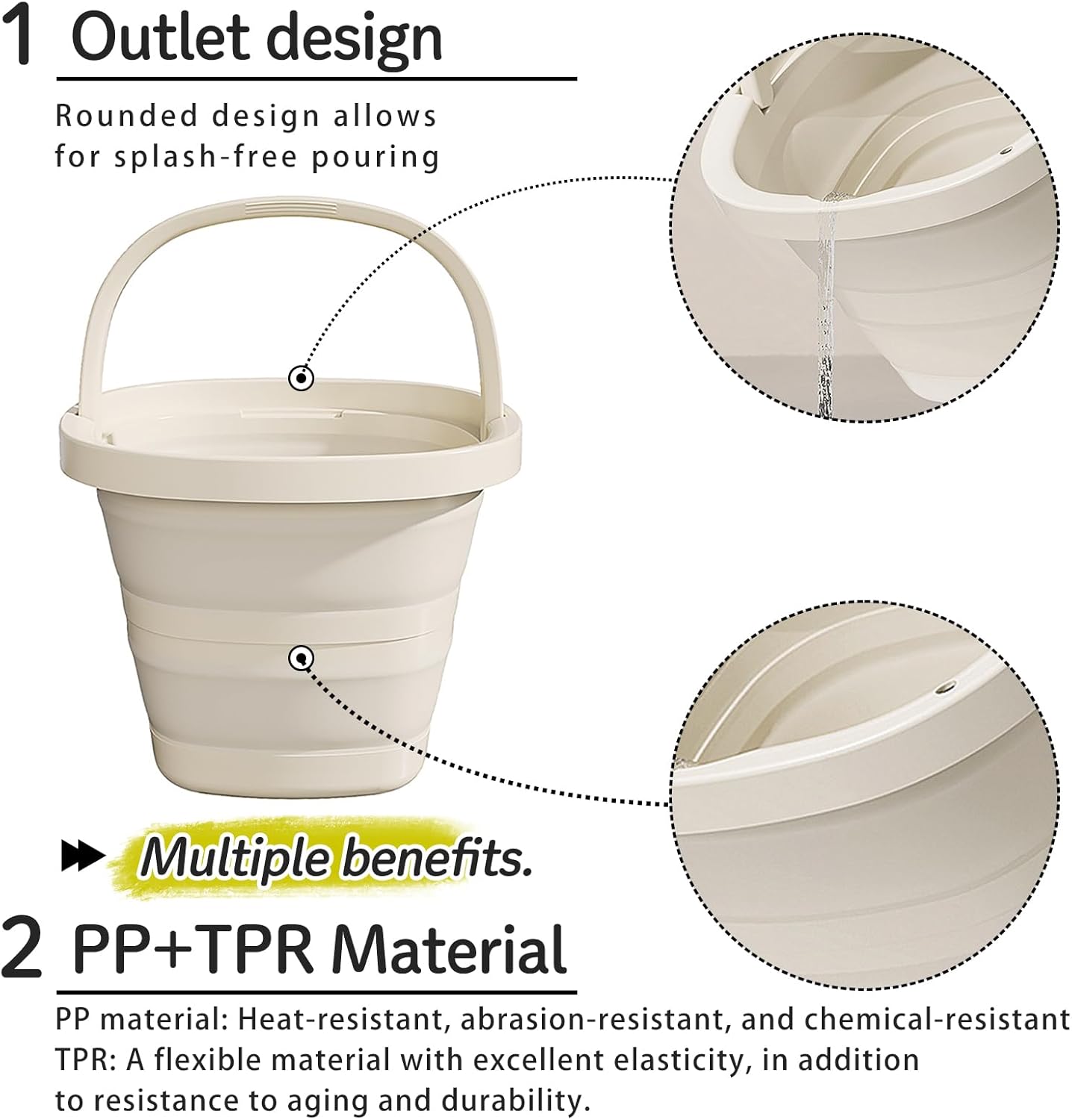 Folding Bucket, Water Bucket, 5L, 10L, Thick, Multi-Functional, Convenient, Foot Bath, Square, Stylish, Camping, Laundry, car wash, Foot Bath, Fishing (Beige-5L)