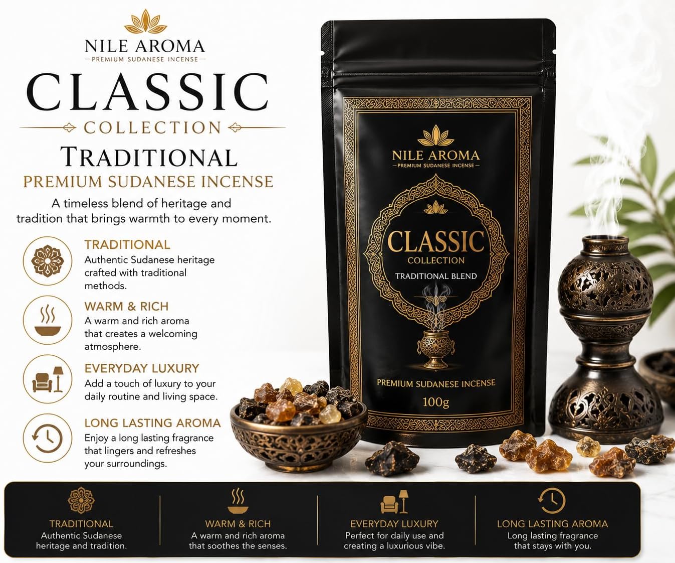 Oud Bakhoor Incense Classic 100g – Sudanese Authentic Incense, By | Nile Aroma